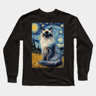 Ragdoll Cat Breed Painting in a Van Gogh Starry Night Art Style Long Sleeve T-Shirt